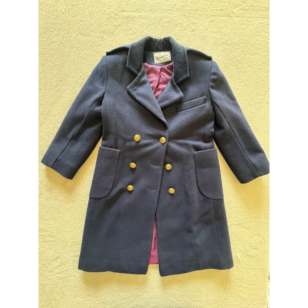 Rothschild Vintage Navy Wool Blend Double Breasted Coat Gold Buttons USA Size 8